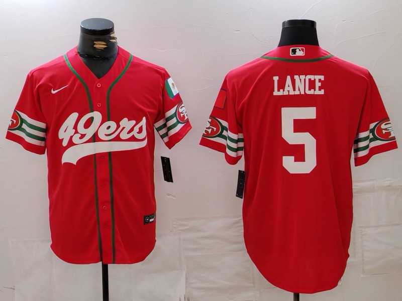 Men%27s San Francisco 49ers #5 Trey Lance Red Mexico Cool Base Stitched Baseball Jersey